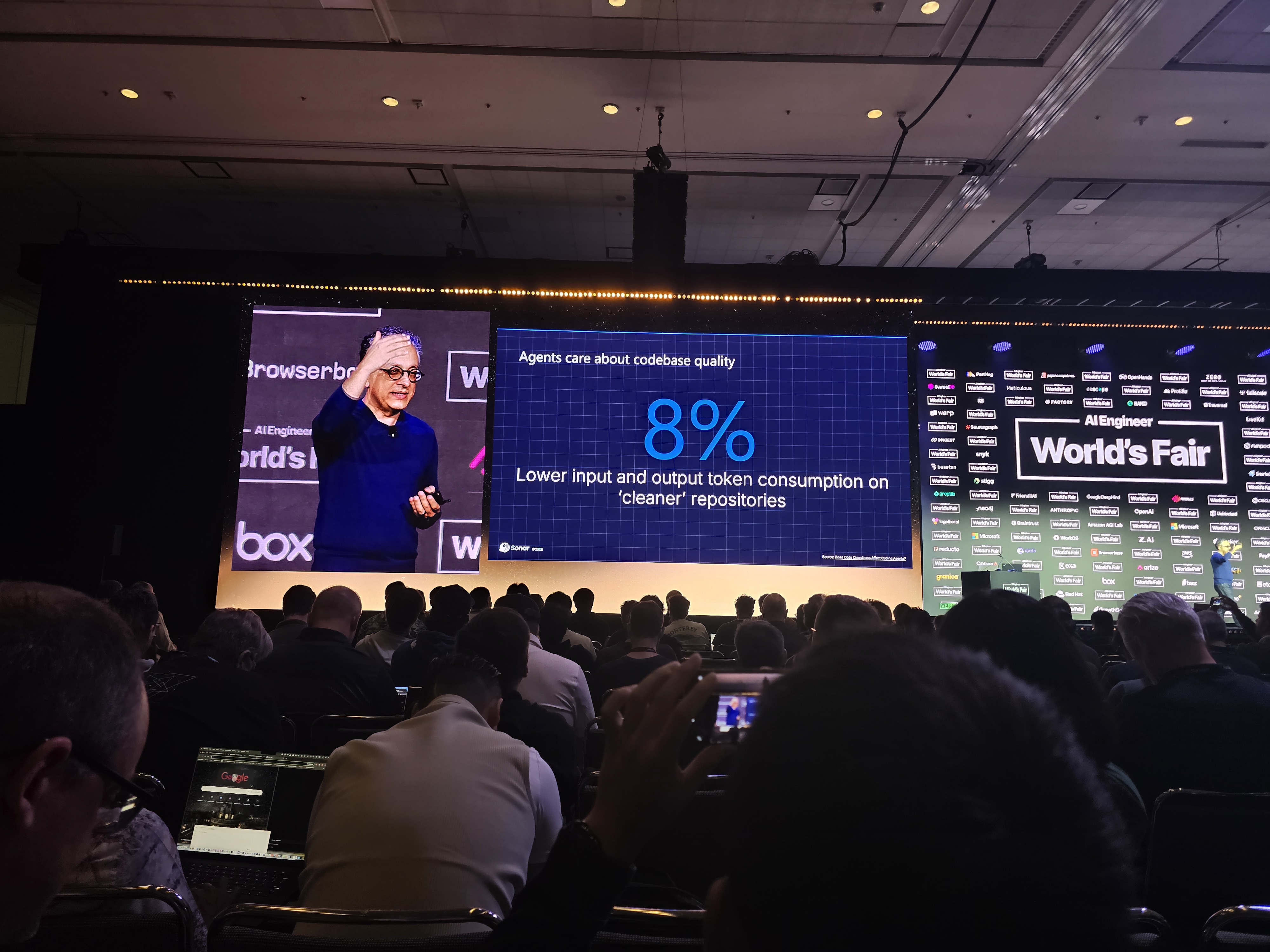 Sonar slide: agents care about codebase quality, 8% lower token consumption on cleaner repositories