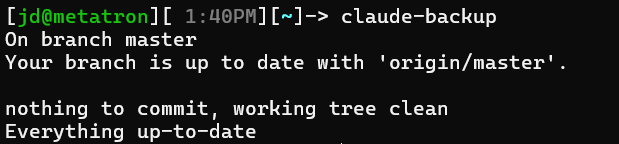 claude-backup running successfully in the terminal