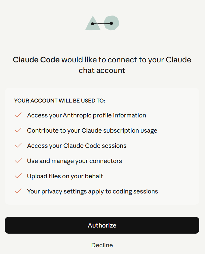 Browser OAuth screen - Claude Code requesting access to your Claude account
