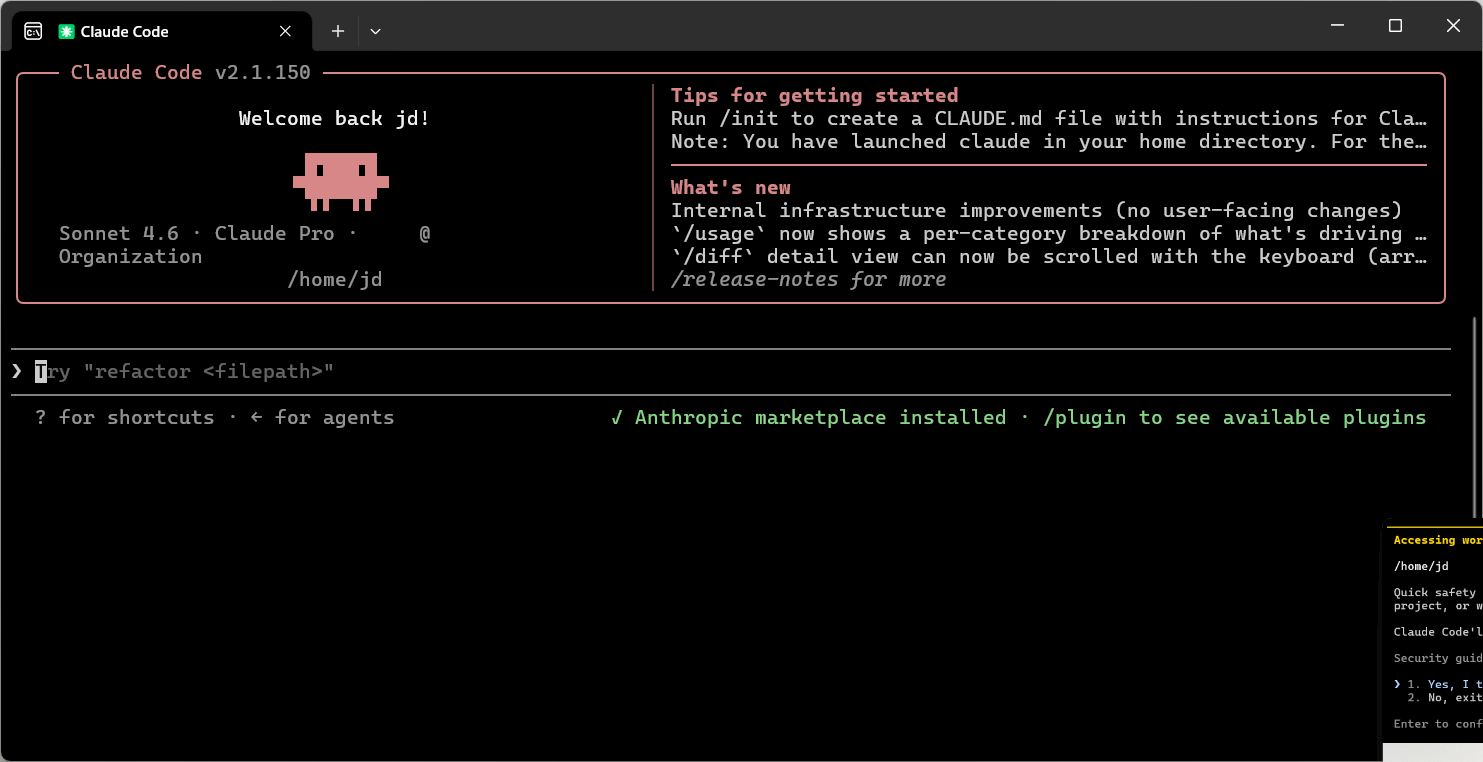 Claude Code welcome screen - ready to use