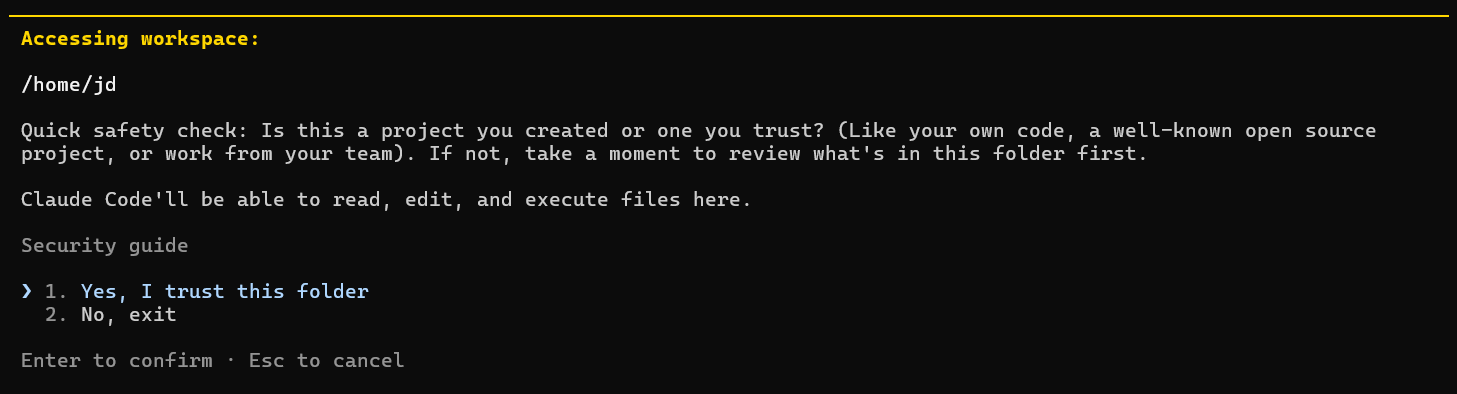 Claude Code workspace trust prompt