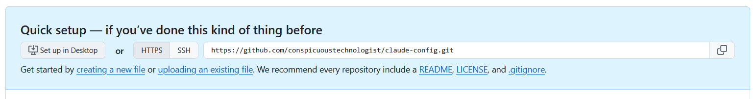 GitHub quick setup page showing the HTTPS repository URL