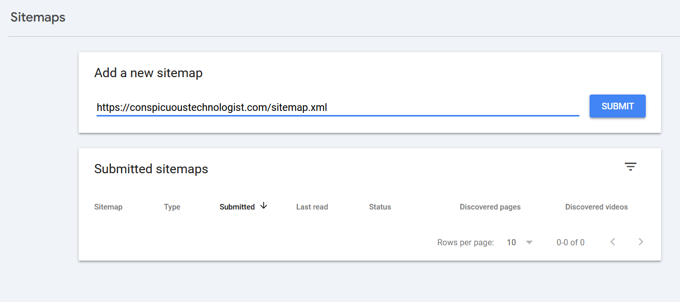 Submitting sitemap URL