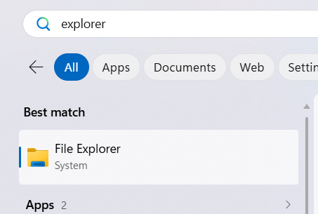 Windows search showing File Explorer result